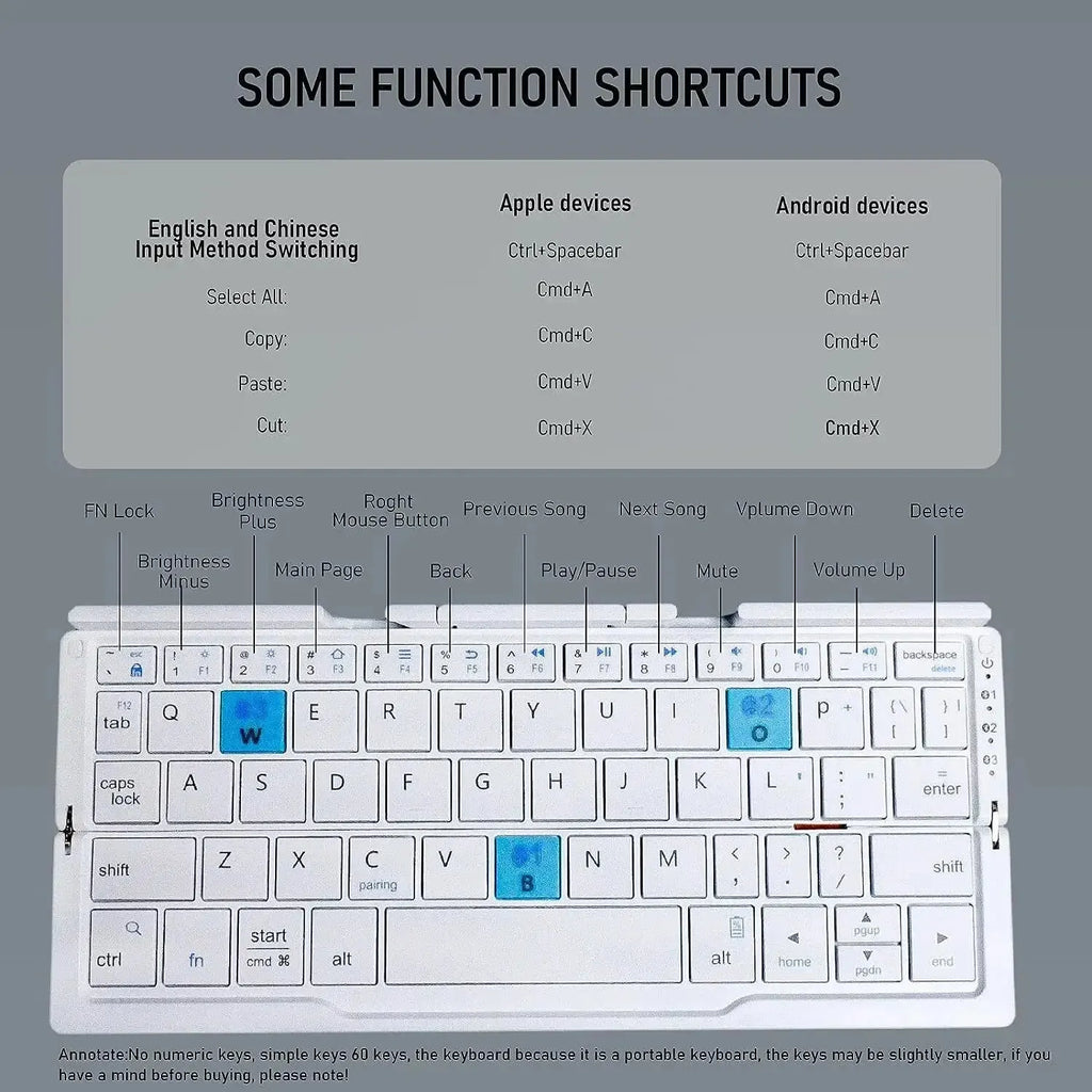 Foldable Bluetooth Keyboard with Stand - White